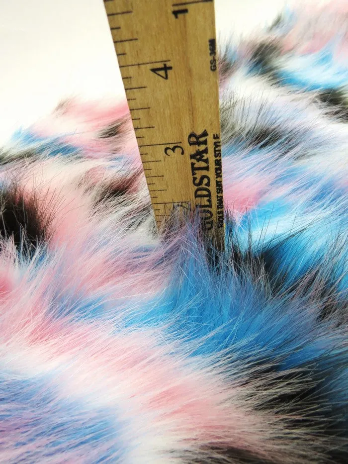 30 Yard Roll of Turquoise, Orange, Fuchsia Sunset Multi-Color Faux Fur Fabric