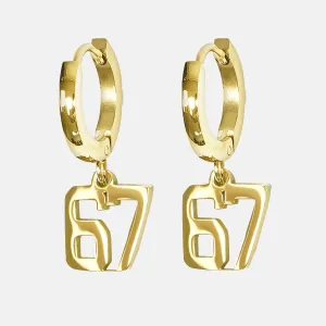 67 Number Earring - Gold Plated Stainless Steel