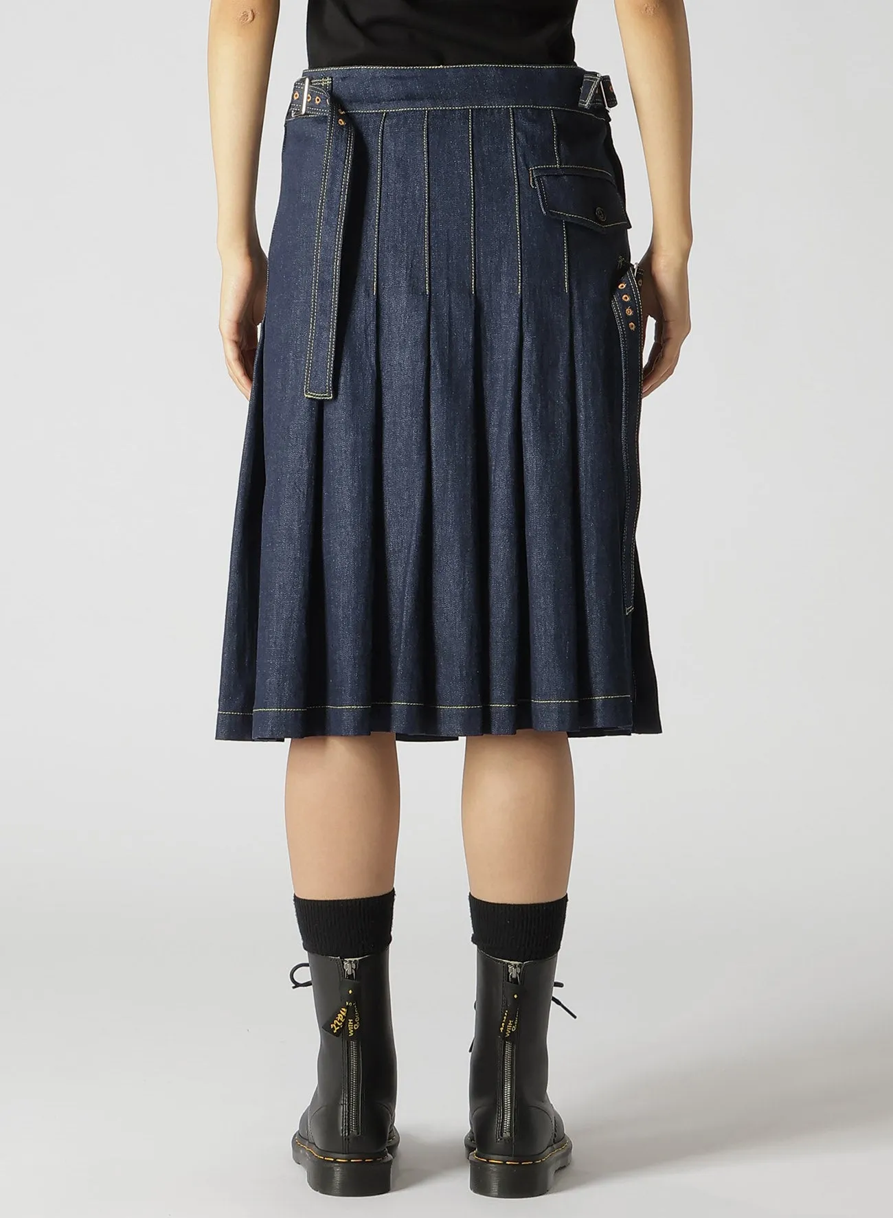 8OZ UNEVEN THREAD DENIM WRAPPED TUCK SKIRT