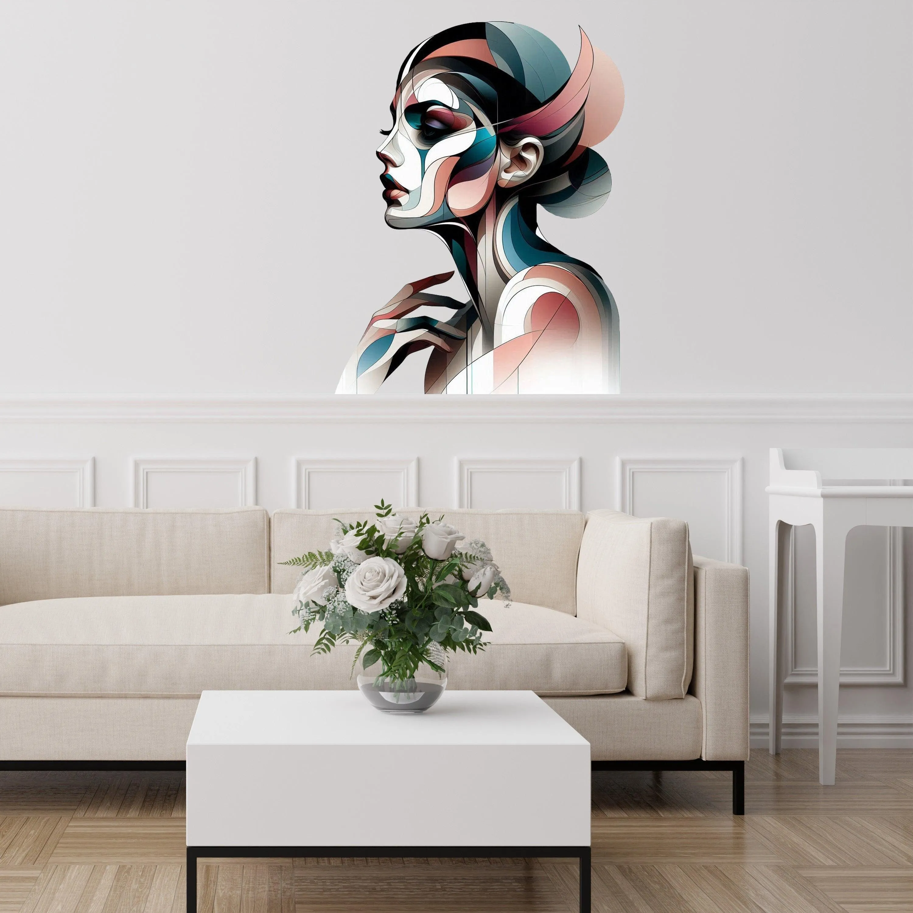 Abstract Woman Art Deco Wall Decal - Modern Geometric Female Profile Sticker