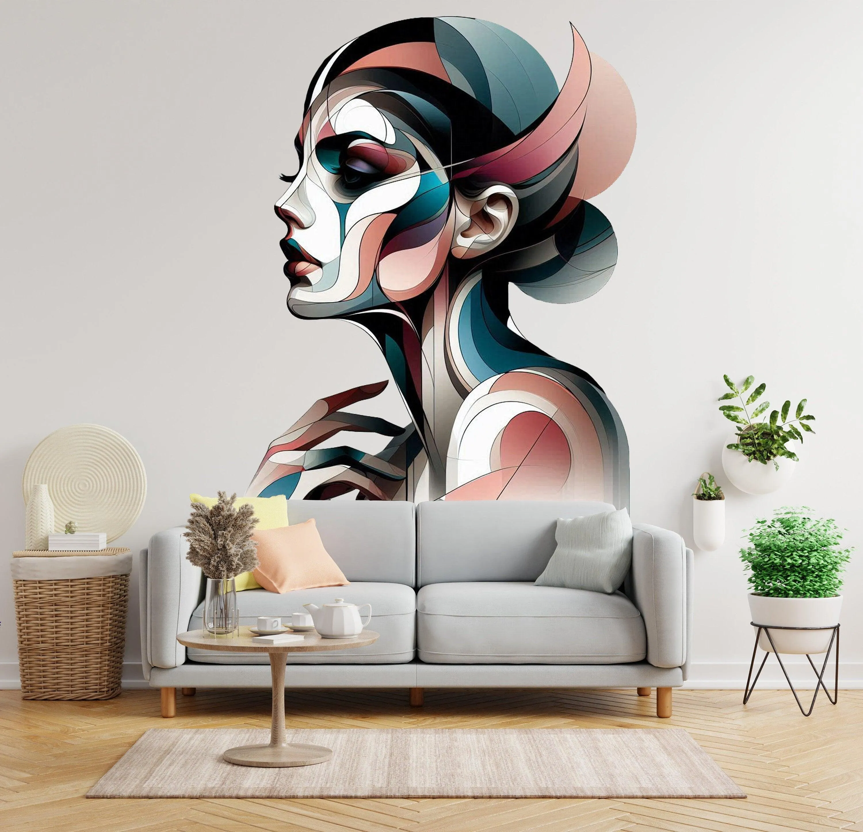 Abstract Woman Art Deco Wall Decal - Modern Geometric Female Profile Sticker