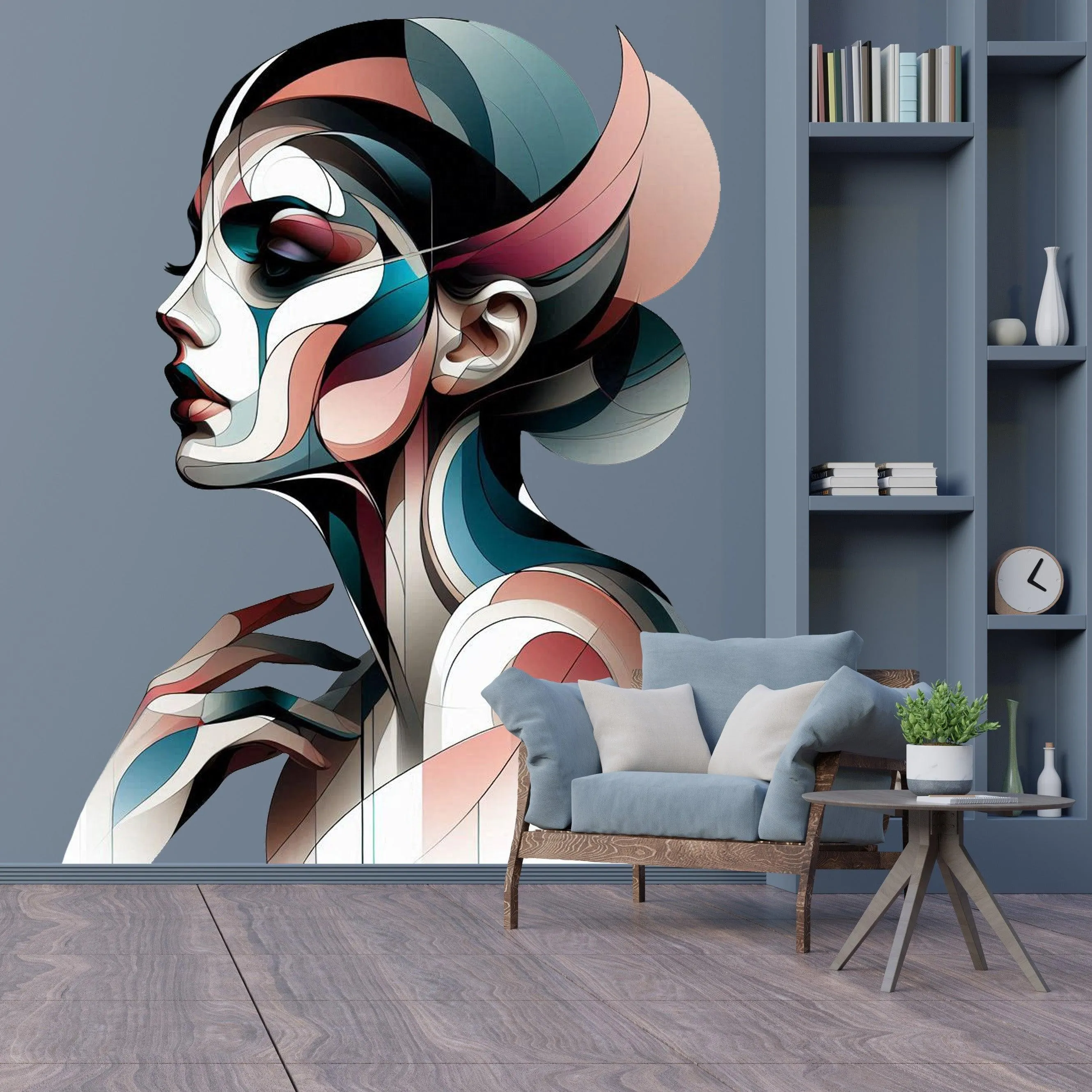 Abstract Woman Art Deco Wall Decal - Modern Geometric Female Profile Sticker