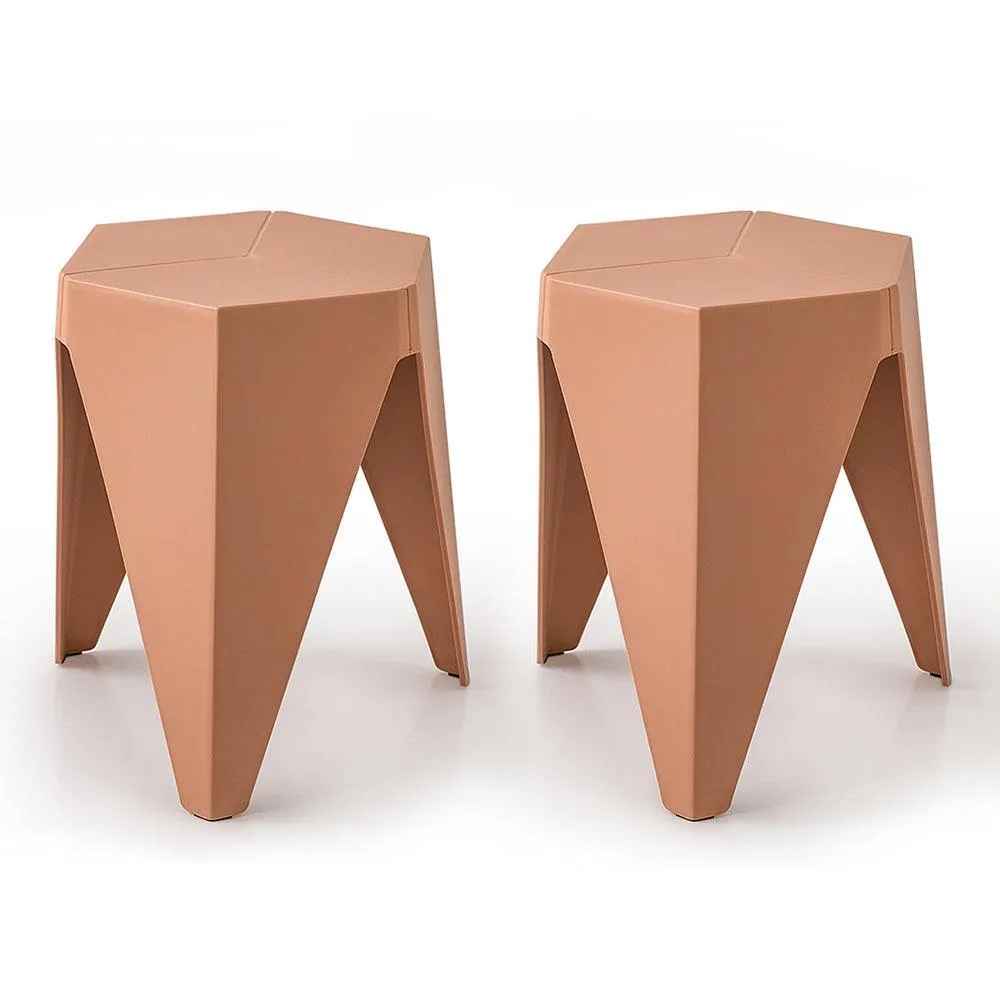 ArtissIn Set of 2 Puzzle Stool Plastic Stacking Stools Chair Outdoor Indoor Pink