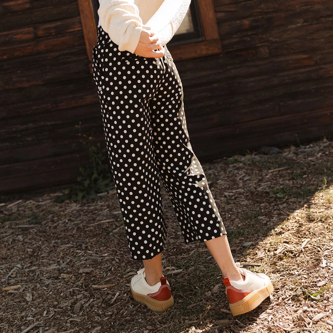 Audrey Wide Leg Pants, Black Polka Dot