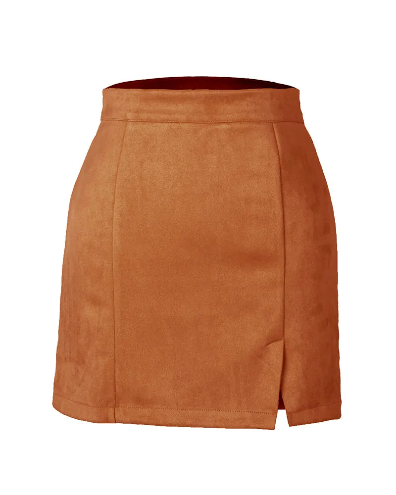 Autumn And Winter Suede Hip Skirt