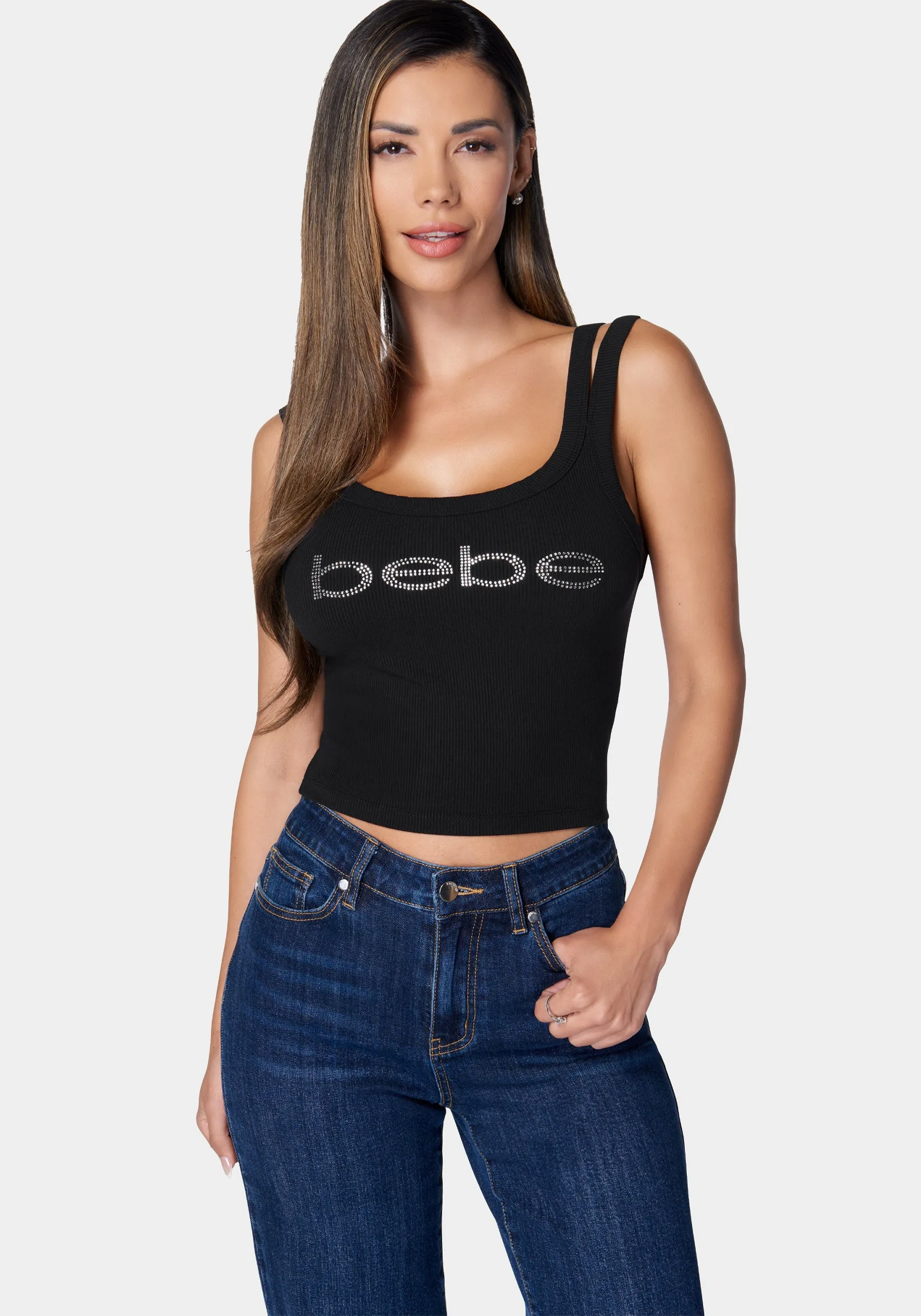 Bebe Logo Cropped Rib Top