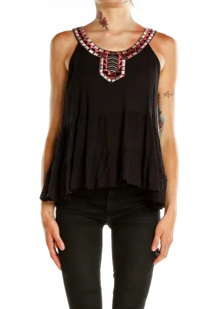 Black Flowy Embellished Tank Top