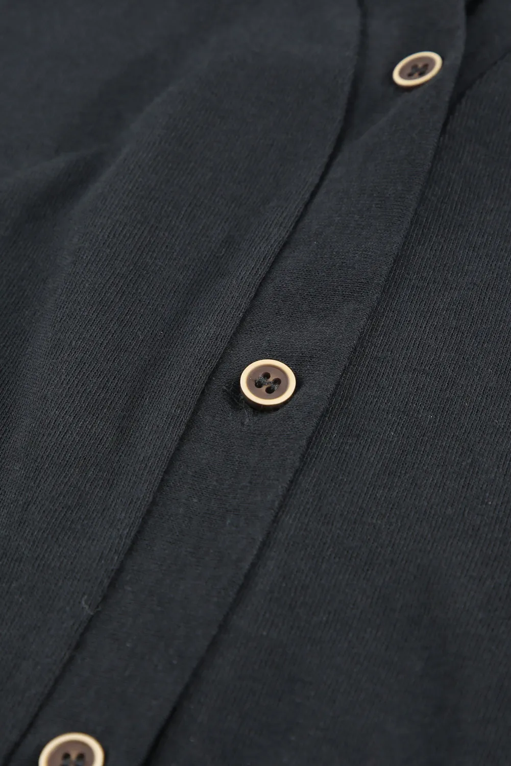 Black Solid Color Open-Front Buttons Cardigan