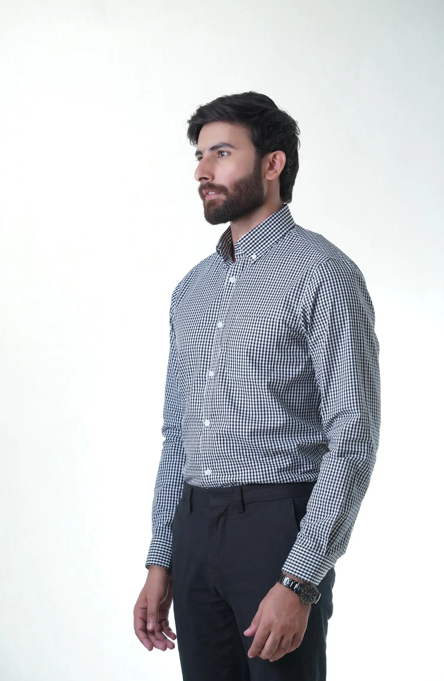 Black/White Full Sleeves Cotton Shirt