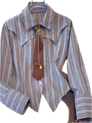 Blue and brown striped tie shirt