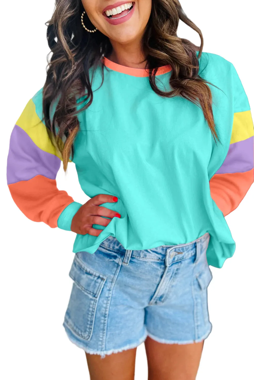 Casual Comfort Colorblock Patchwork Long Sleeve Loose Top