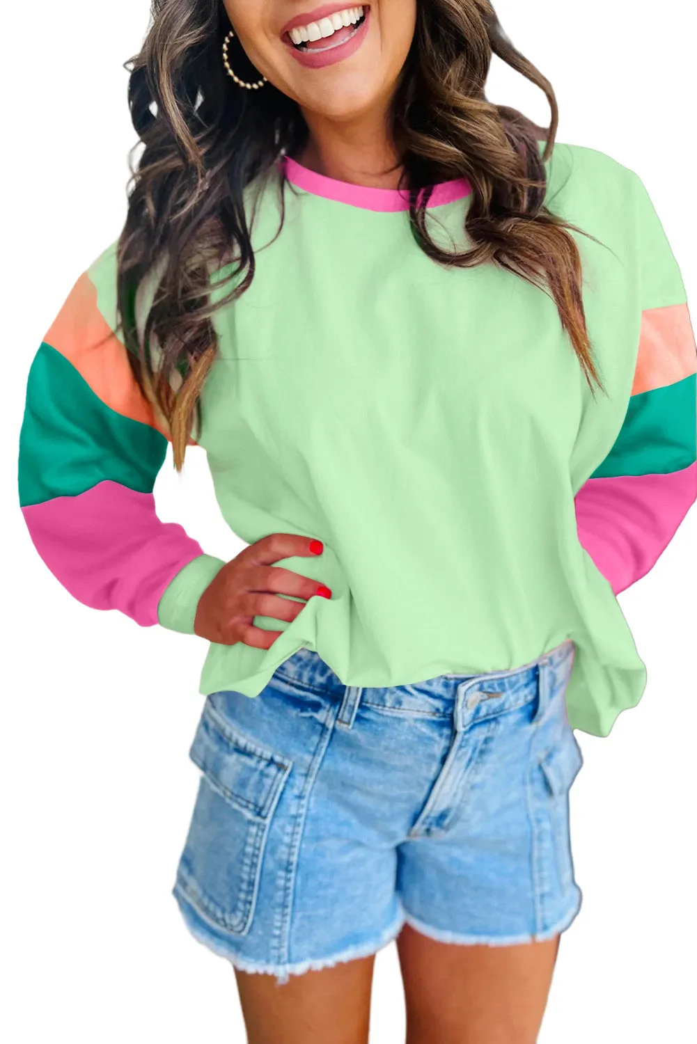 Casual Comfort Colorblock Patchwork Long Sleeve Loose Top