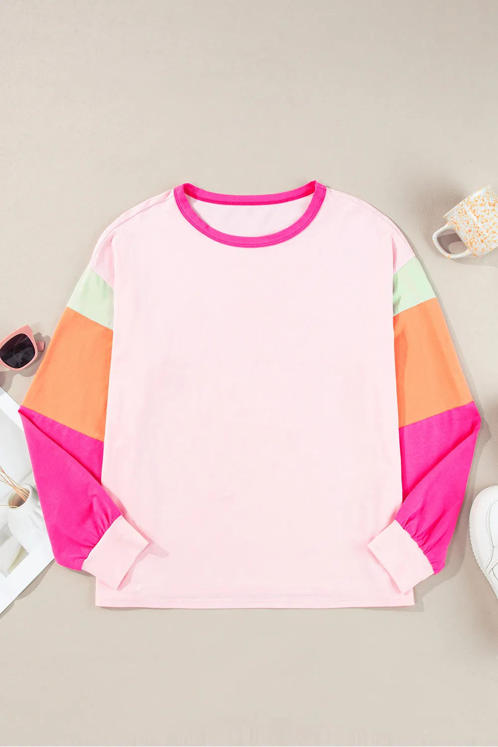 Casual Comfort Colorblock Patchwork Long Sleeve Loose Top