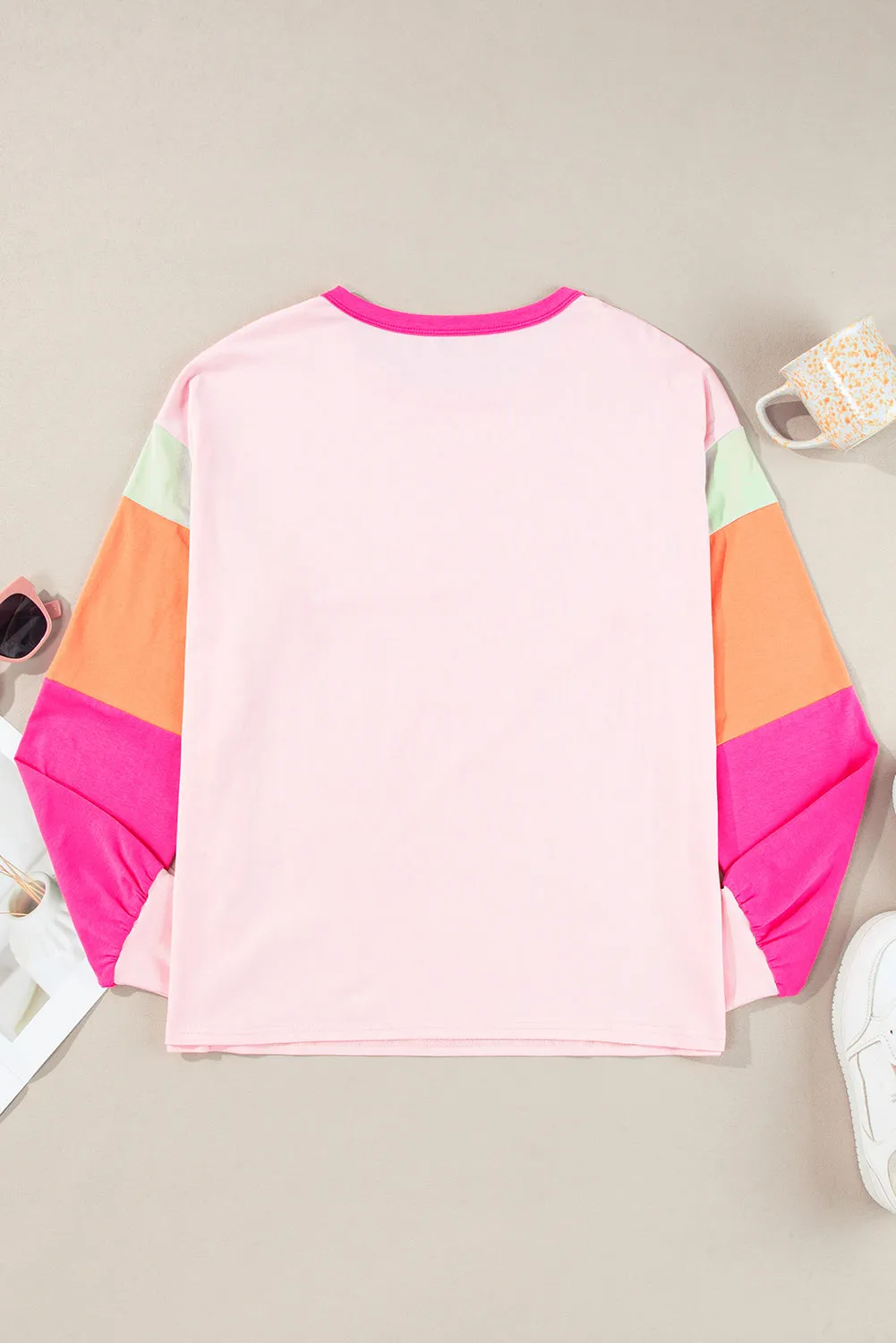 Casual Comfort Colorblock Patchwork Long Sleeve Loose Top