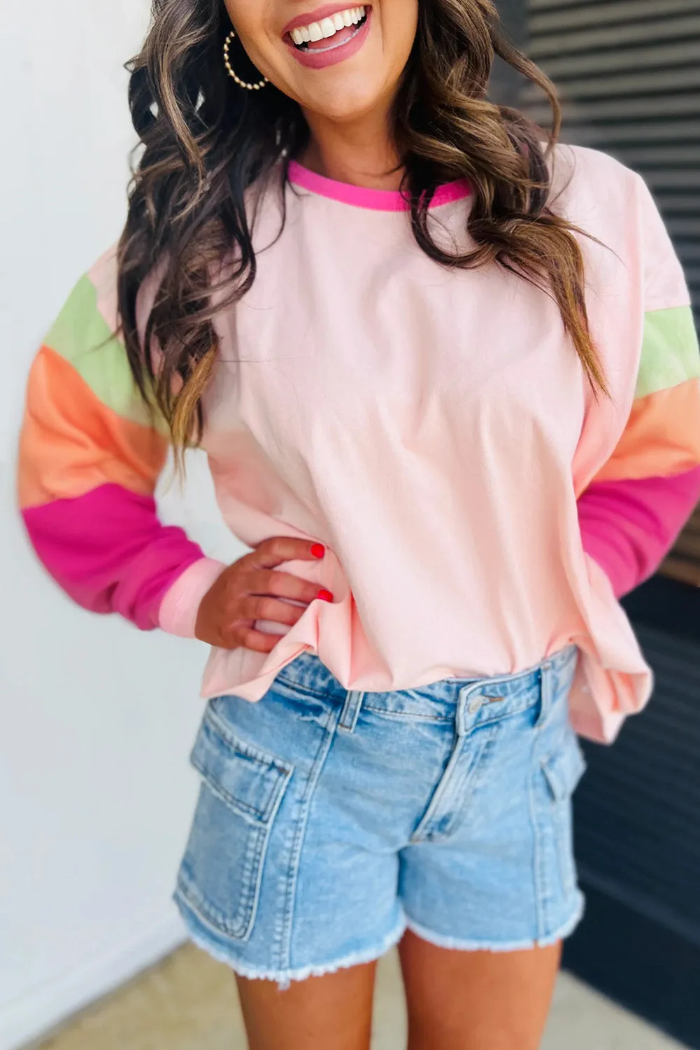 Casual Comfort Colorblock Patchwork Long Sleeve Loose Top