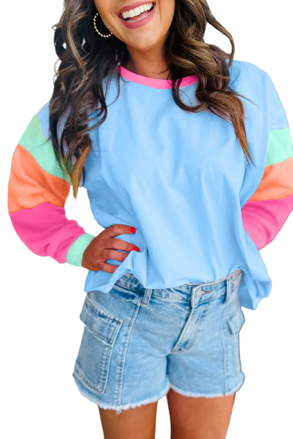 Casual Comfort Colorblock Patchwork Long Sleeve Loose Top