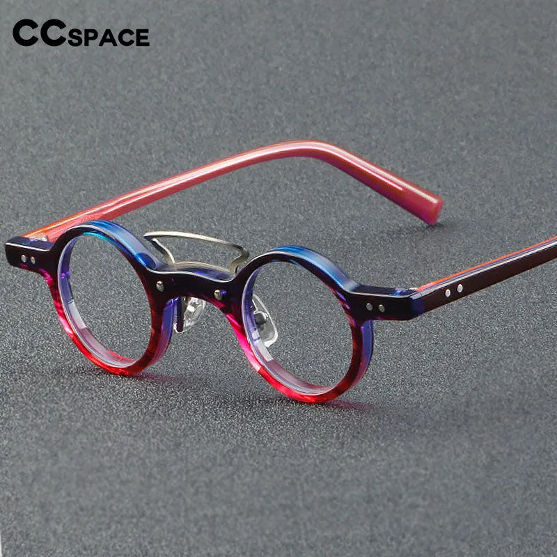 CCspace Unisex Full Rim Round Double Bridge Acetate Fiber Eyeglasses 55725