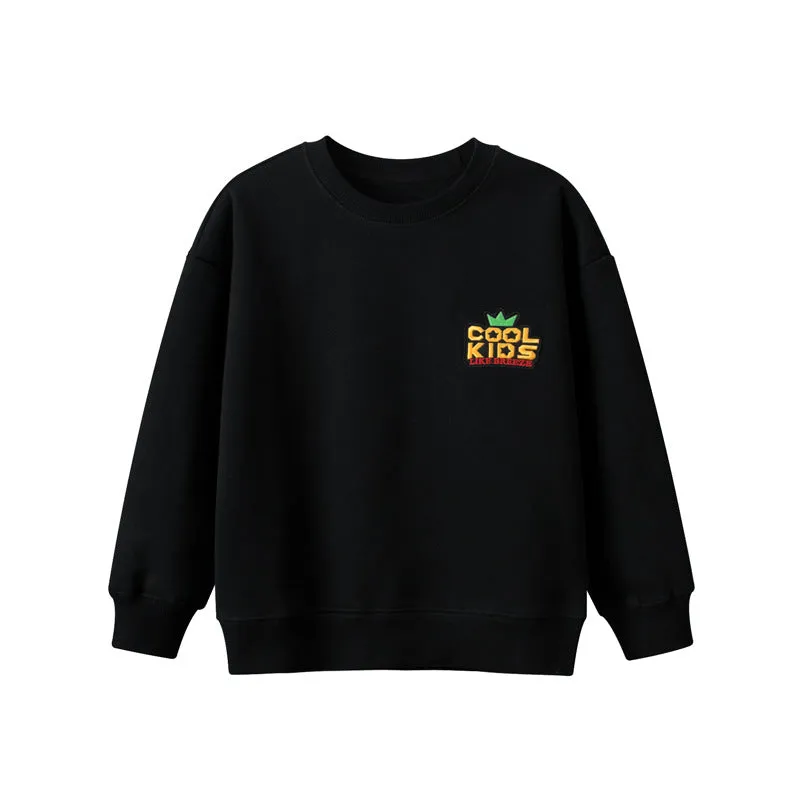 Children Patched Pattern Solid Color Crewneck Cotton Hoodies by MyKids-USA™