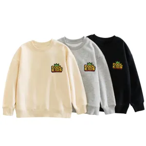 Children Patched Pattern Solid Color Crewneck Cotton Hoodies by MyKids-USA™