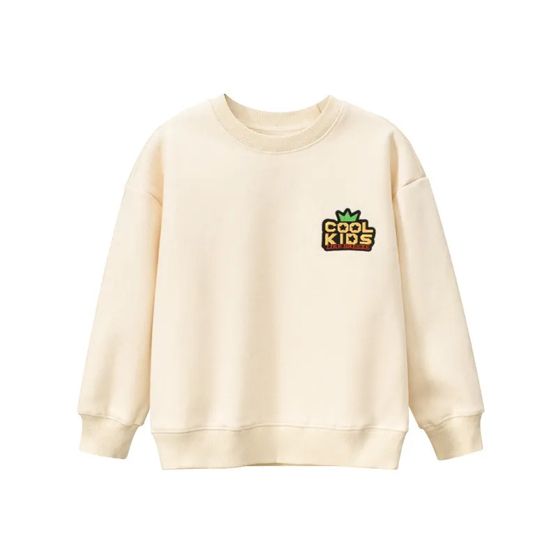 Children Patched Pattern Solid Color Crewneck Cotton Hoodies by MyKids-USA™