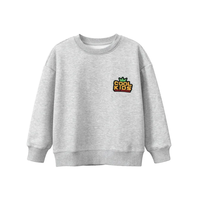 Children Patched Pattern Solid Color Crewneck Cotton Hoodies by MyKids-USA™