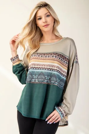 Color Block Aztec Print Top