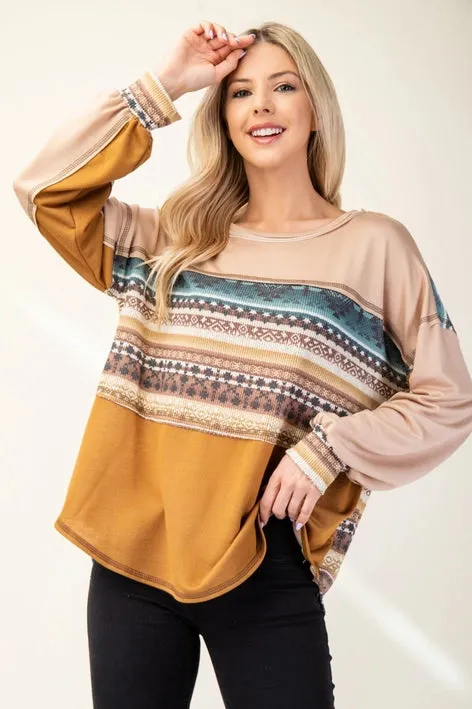 Color Block Aztec Print Top