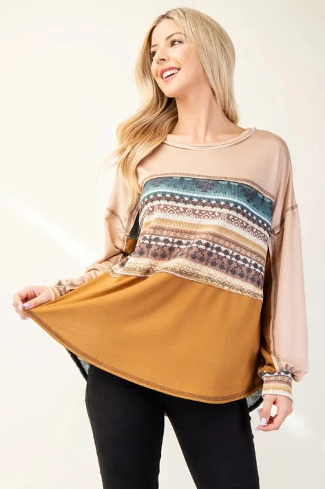 Color Block Aztec Print Top