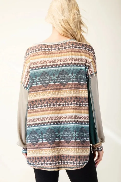 Color Block Aztec Print Top