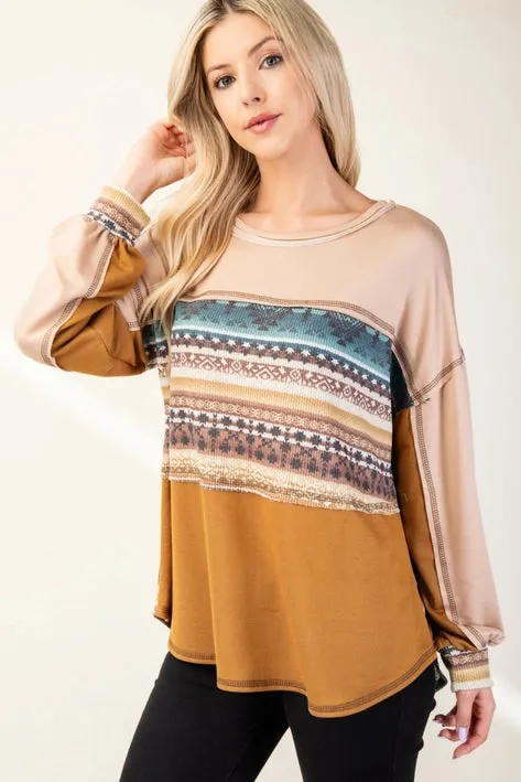 Color Block Aztec Print Top