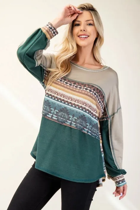 Color Block Aztec Print Top