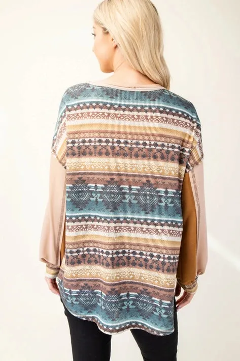 Color Block Aztec Print Top