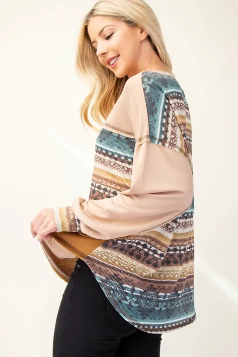 Color Block Aztec Print Top