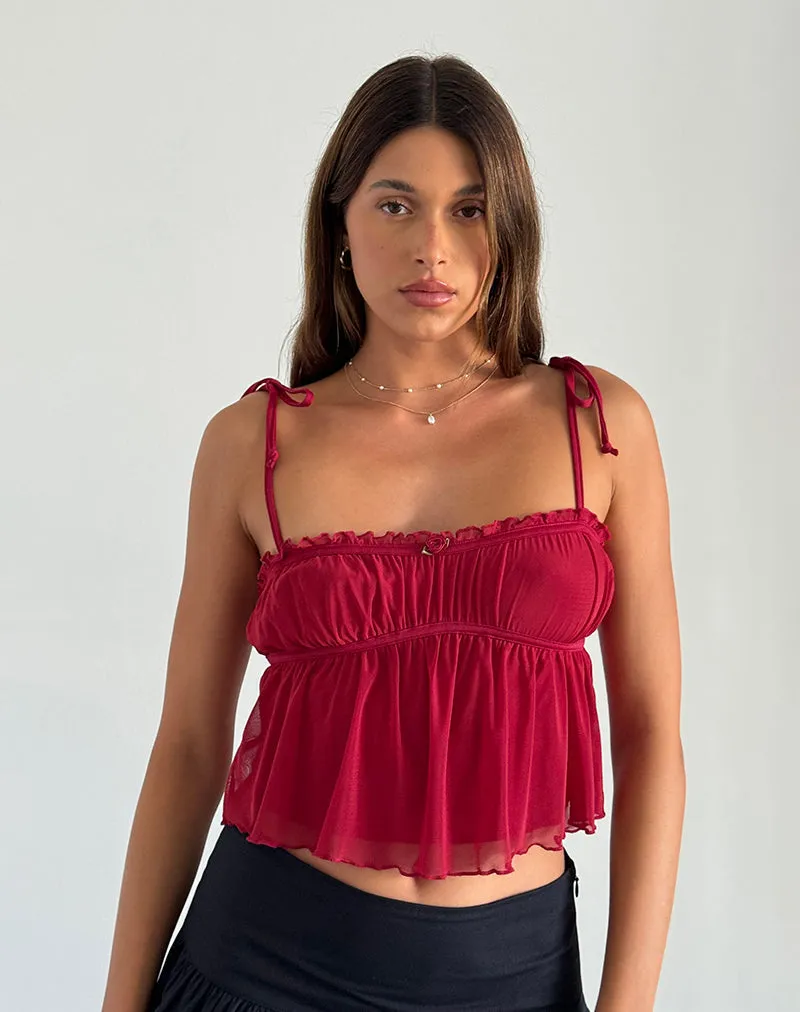 Damaris Cami Top in Red Cherry with Red Binding