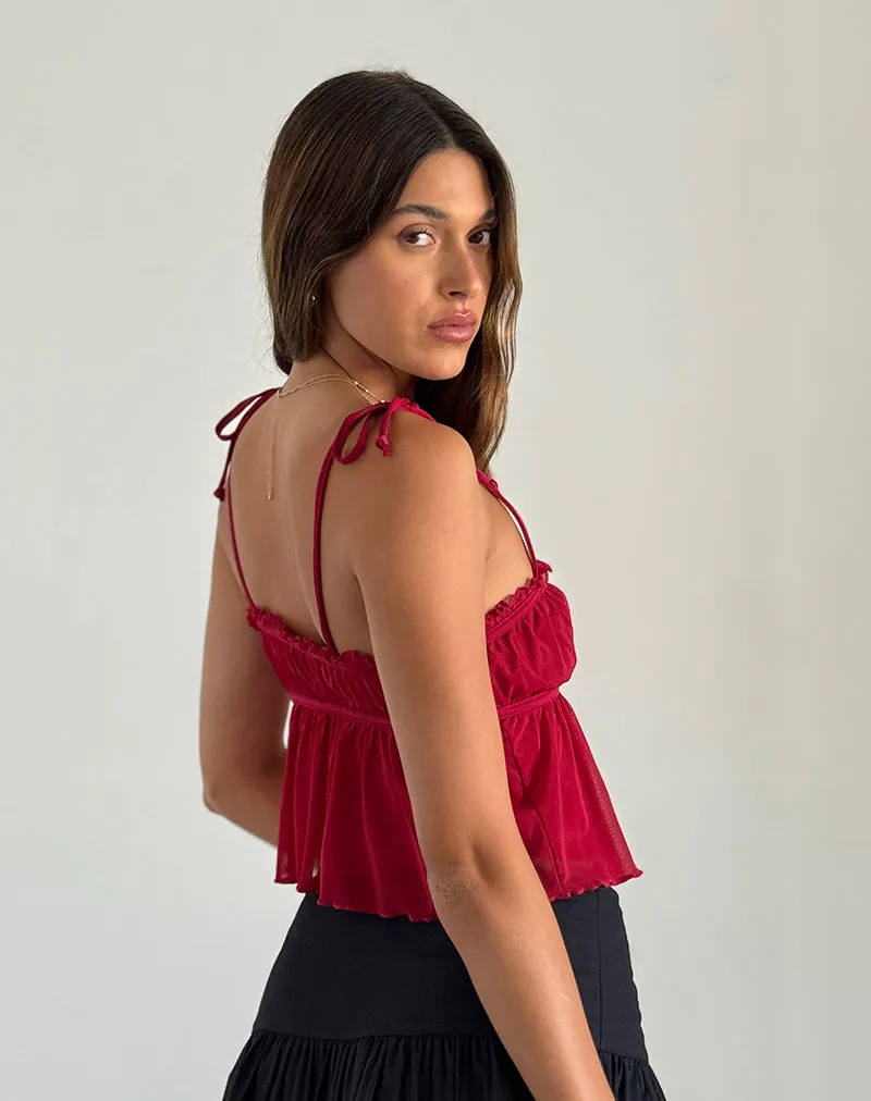 Damaris Cami Top in Red Cherry with Red Binding