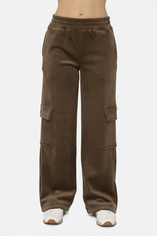 Elastic Waist Corduroy Cargo Pants