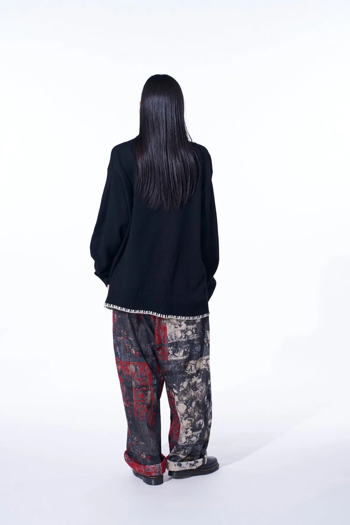 FLORAL JACQUARD DRAWSTRING WIDE PANTS