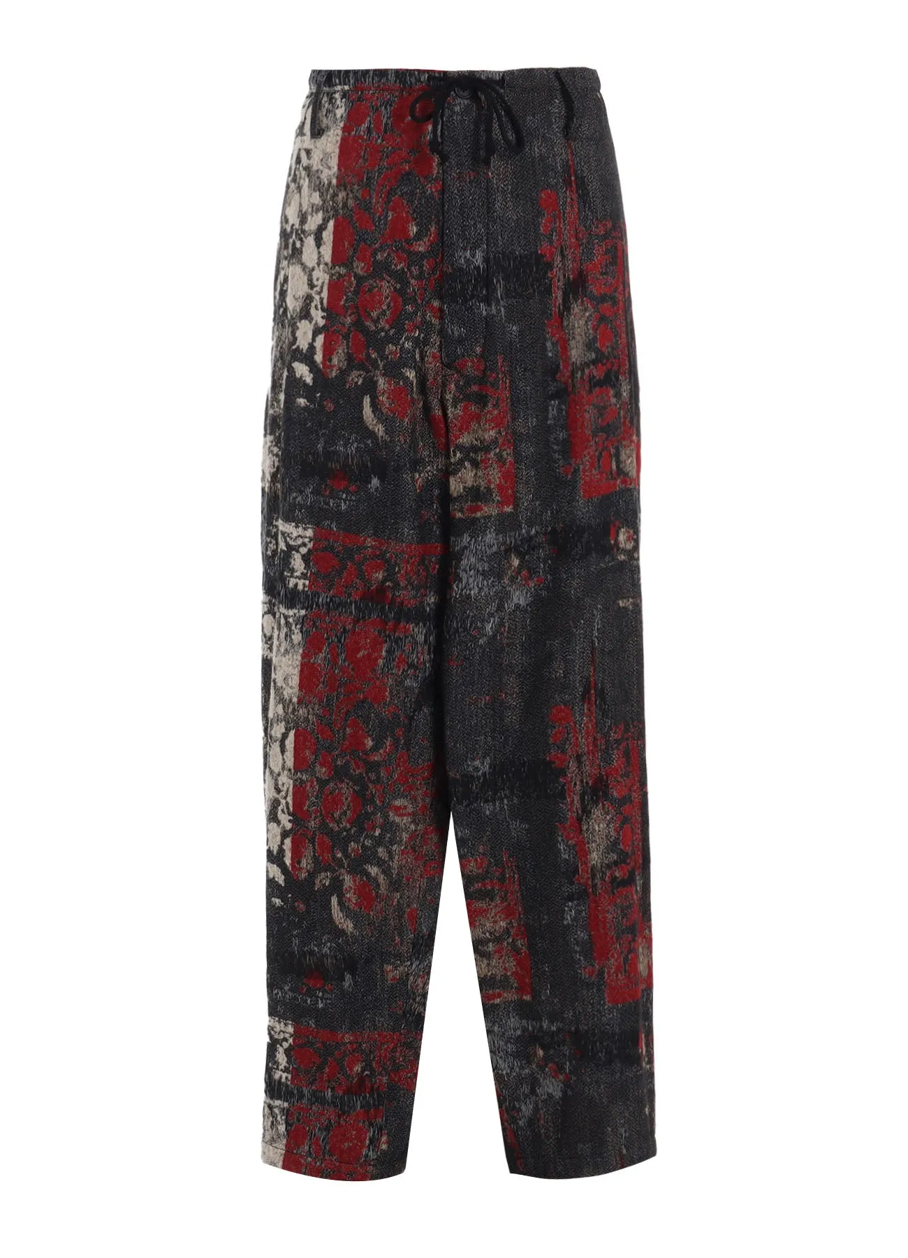 FLORAL JACQUARD DRAWSTRING WIDE PANTS