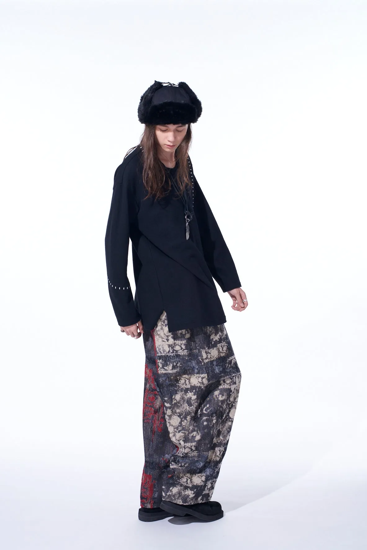 FLORAL JACQUARD DRAWSTRING WIDE PANTS