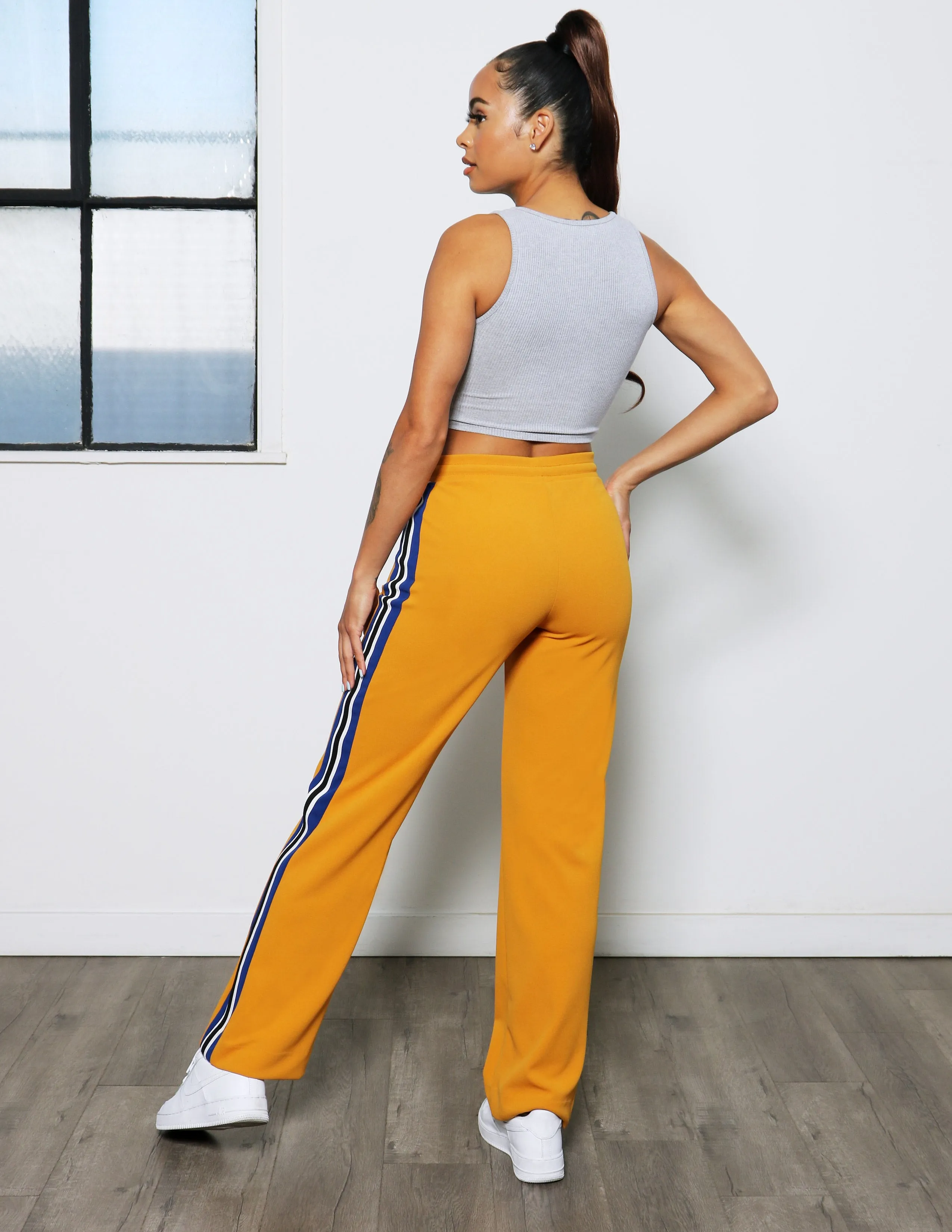 Get Going Knit Crepe Athletic Side Stripe Wide Leg Pant