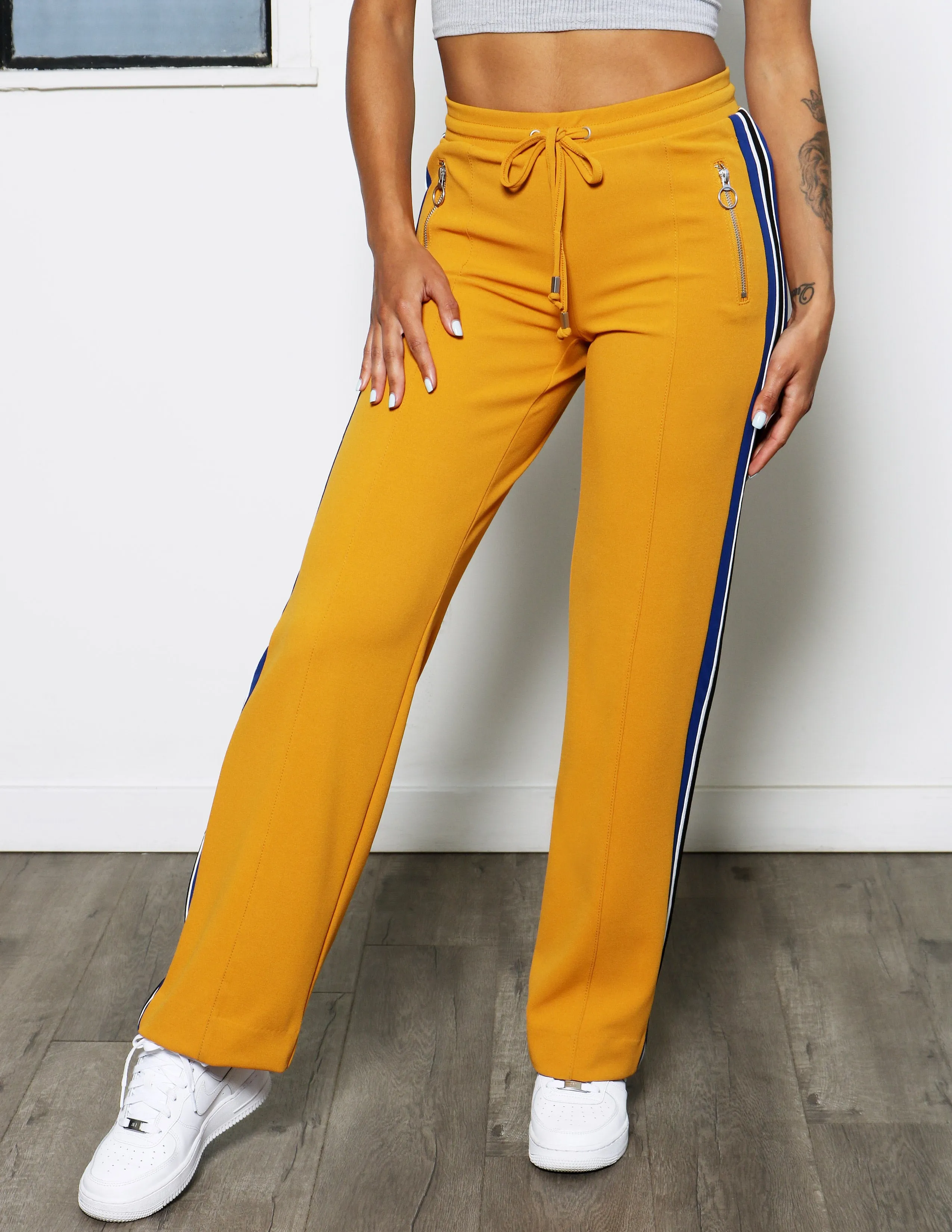 Get Going Knit Crepe Athletic Side Stripe Wide Leg Pant