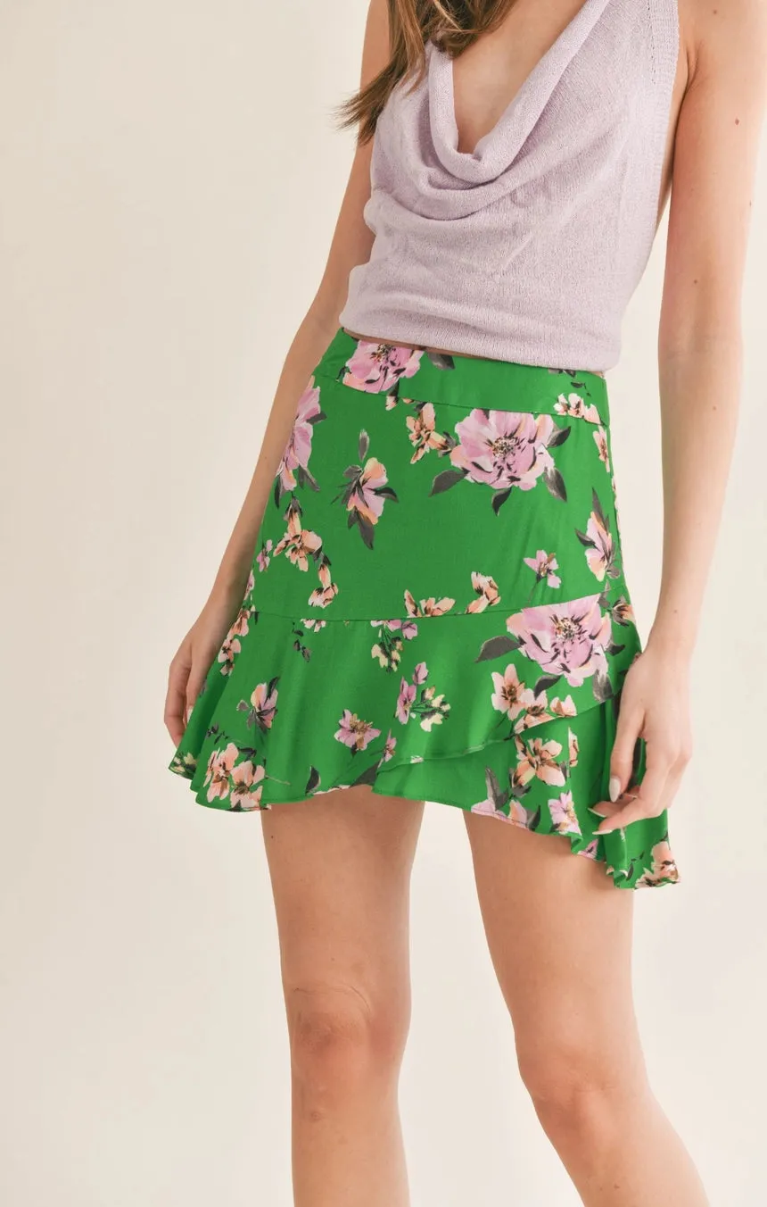 Greener Side Ruffled Mini Skirt