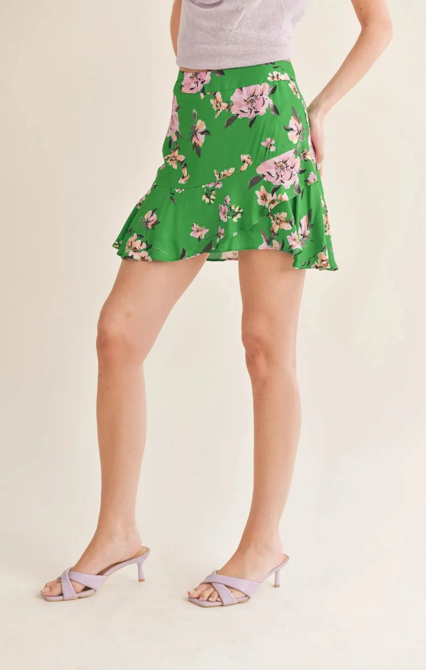 Greener Side Ruffled Mini Skirt