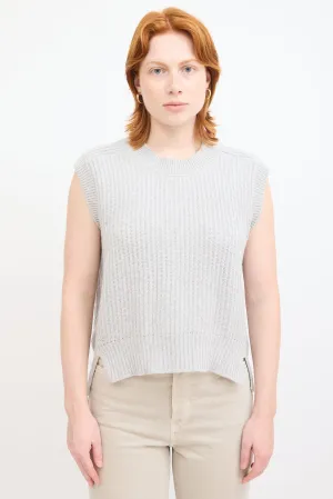 Grey Cashmere Ribbed Knit Vest