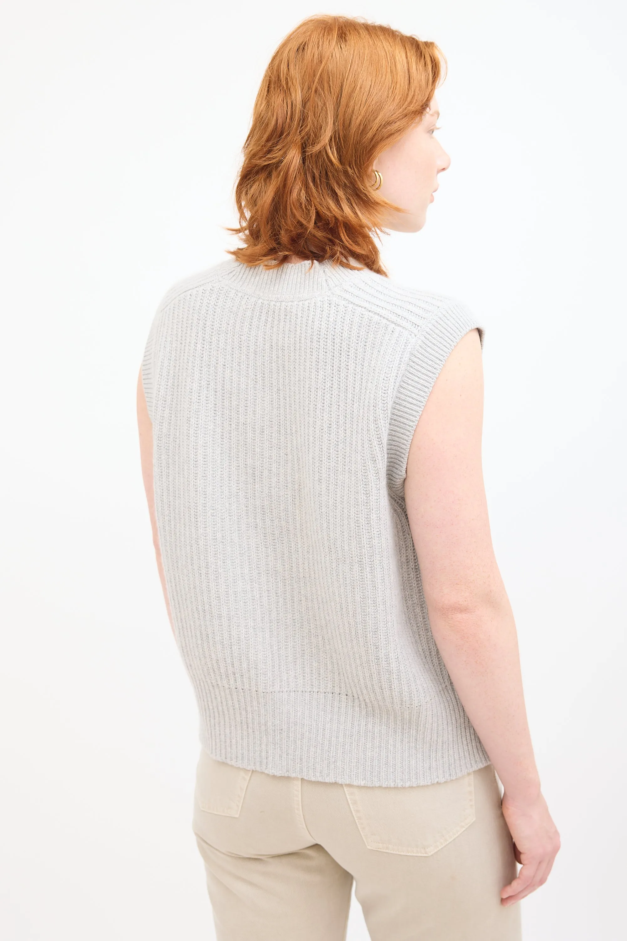 Grey Cashmere Ribbed Knit Vest