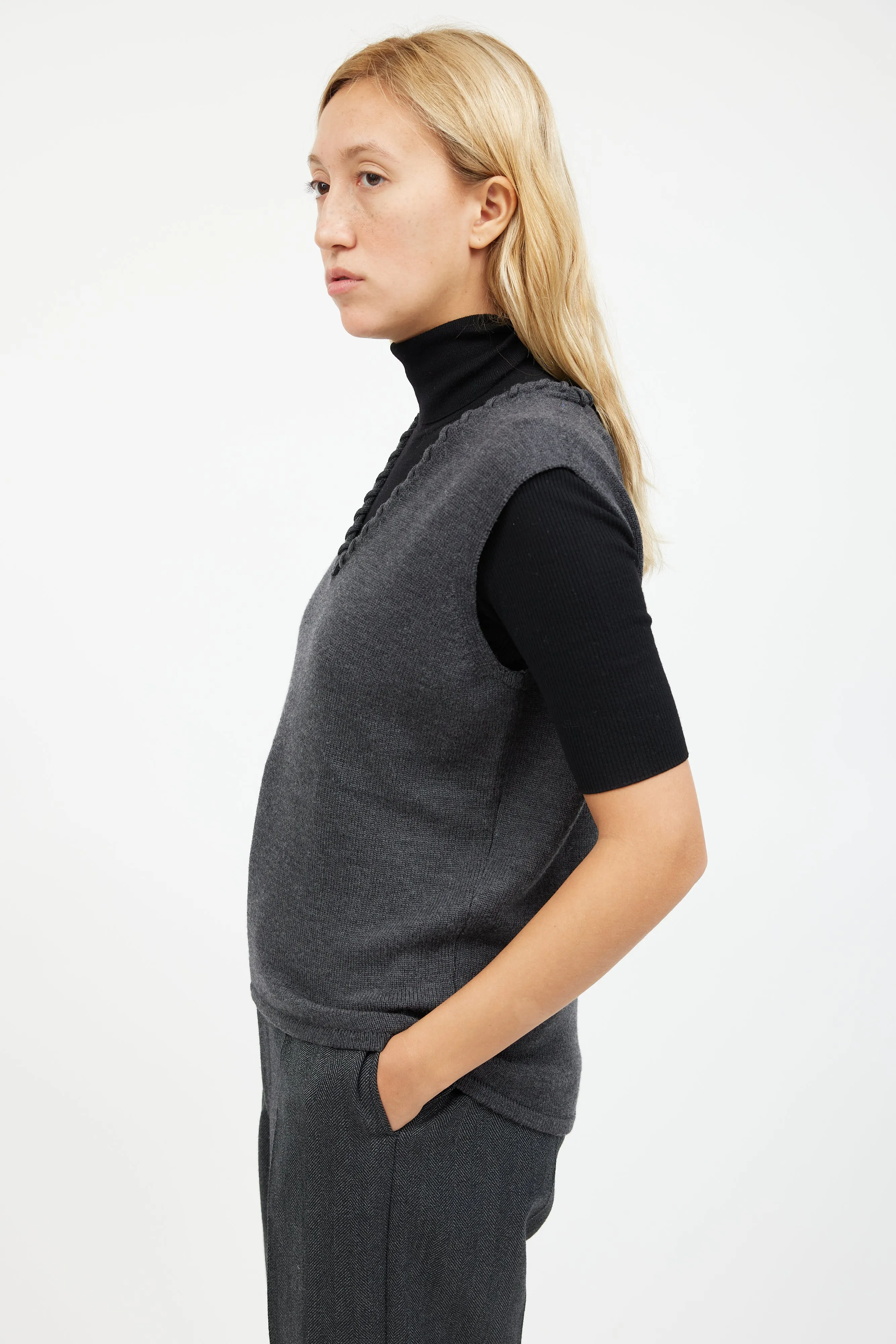 Grey Wool Braided Knit Vest