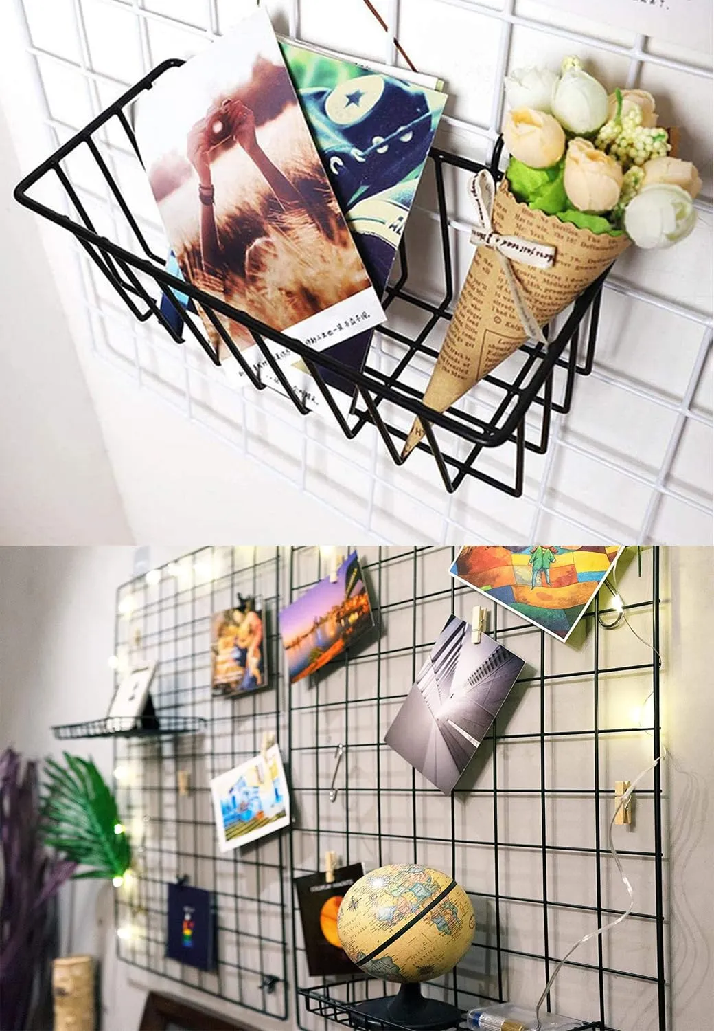 HEHARI HER2712 Metal Wall Decoration Grid Photo Frame Multifunction Hanging Display Storage Organizer 24 x 17.5 Inch (Black)