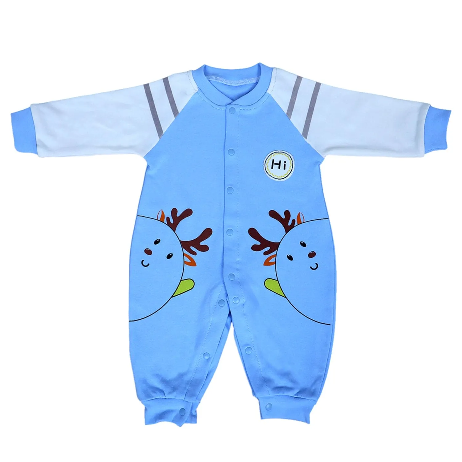 Hi Reindeer Full Sleeves Ankle Length One-Piece Snap Button Bodysuit - Blue