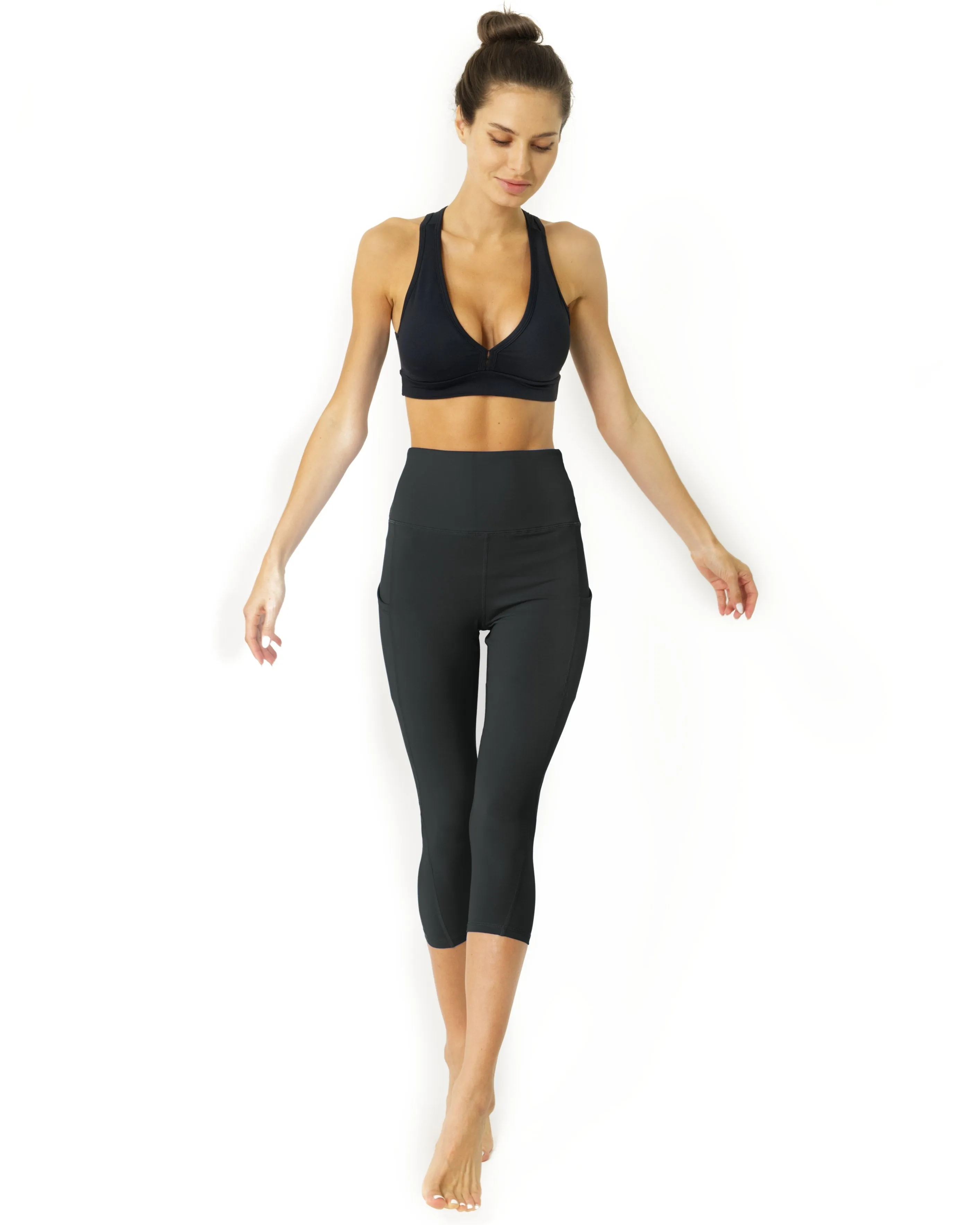 High Waisted Yoga Capri Leggings - Slate Grey