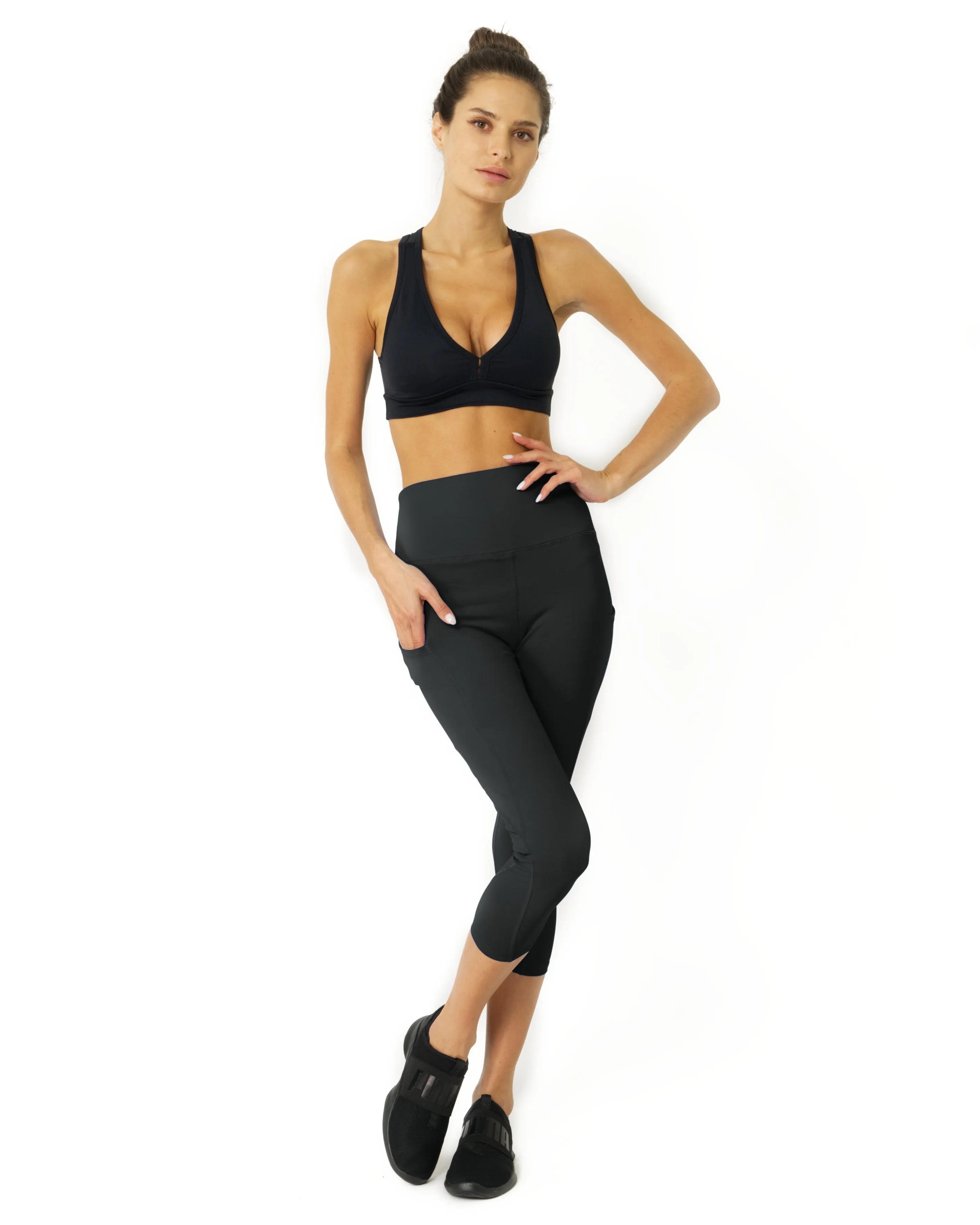 High Waisted Yoga Capri Leggings - Slate Grey